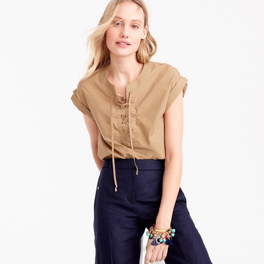 J. Crew | Camel Lace Up Cotton Popover sz 6